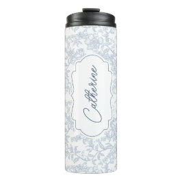 Blue Toile Floral with Script Personalization Thermosbeker