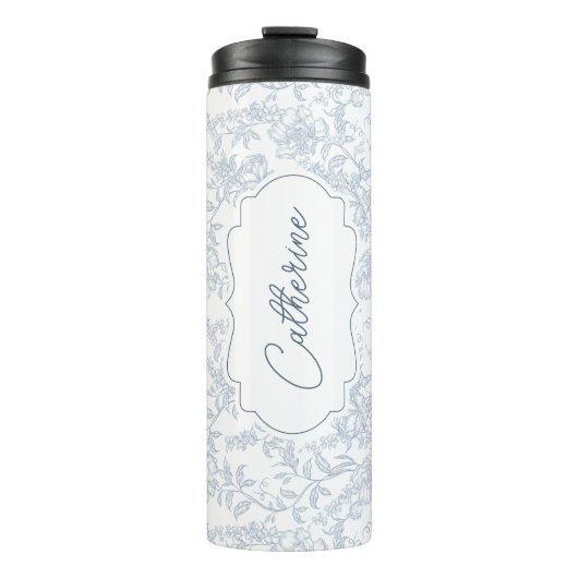 Blue Toile Floral with Script Personalization Thermosbeker (Voorkant)