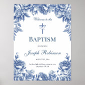 Blue Toile Flower Baptism Poster (Voorkant)