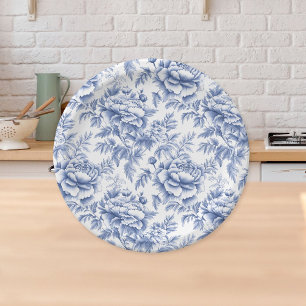Blue Toile Flower Doop Papier Bord
