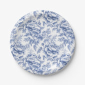 Blue Toile Flower Doop Papier Bord (Voorkant)