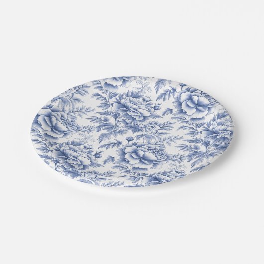 Blue Toile Flower Doop Papier Bord (Gekanteld)