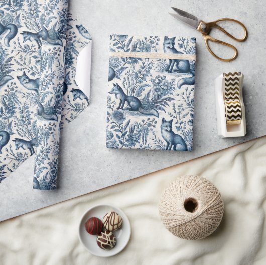 Blue Toile Fox Vintage  Cadeaupapier (Crafts)