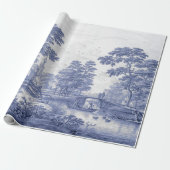 Blue Toile  Franse ontkoppeling Cadeaupapier (Uitgerold)