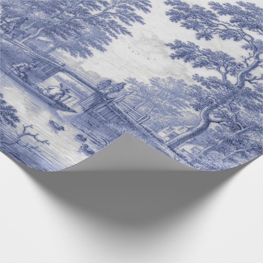 Blue Toile  Franse ontkoppeling Cadeaupapier (Hoek)