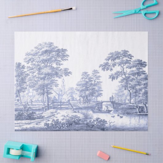 Blue Toile  Franse ontkoppeling Tissuepapier (Craft)