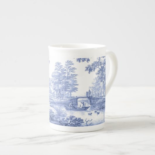 Blue Toile Franse Pastoral Bridge Boat  Porselein Kop (Voorkant rechts)