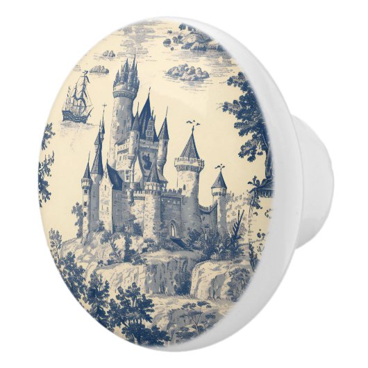 Blue Toile French Castle Keramische Knop (Rechts)