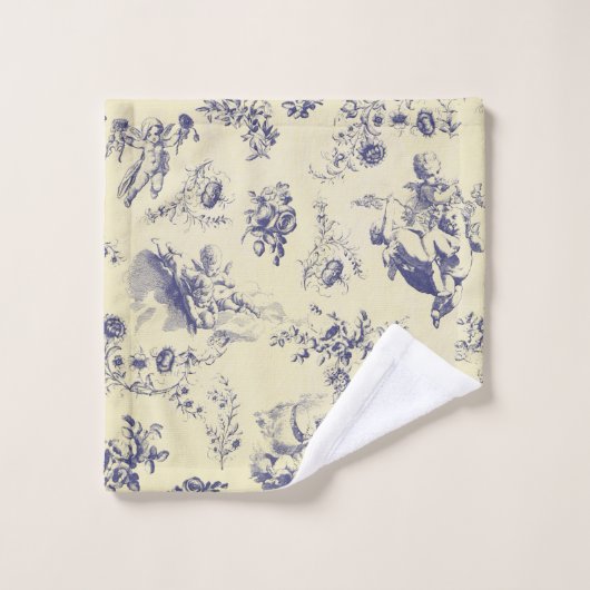 Blue Toile French Country Cherub Pattern Bad Handdoek (Wasdoekje)