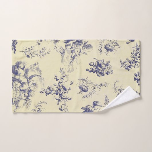 Blue Toile French Country Cherub Pattern Bad Handdoek (Handdoek)