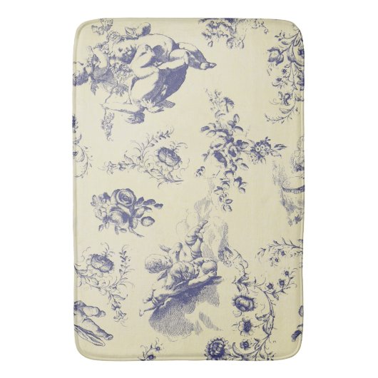 Blue Toile French Country Cherub Pattern Badmat (Voorkant Verticaal)
