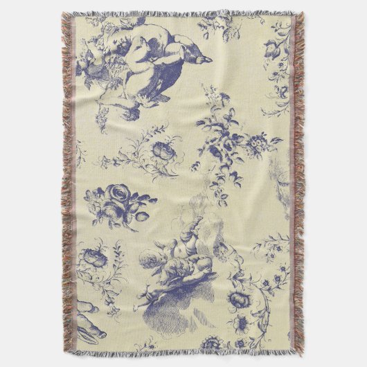 Blue Toile French Country Cherub Pattern Deken (Voorkant Verticaal)