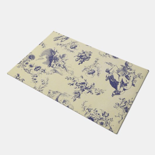 Blue Toile French Country Cherub Pattern Deurmat (Schuin)