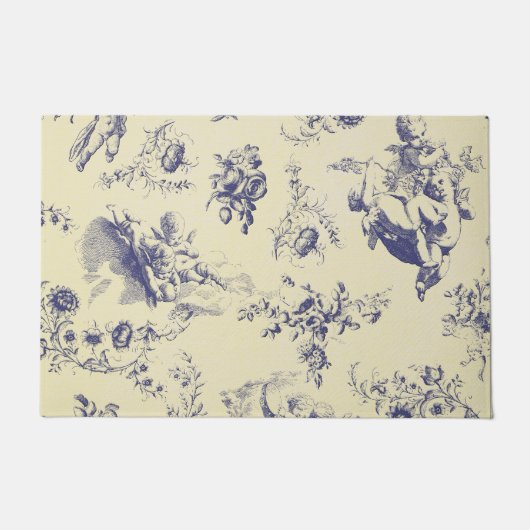 Blue Toile French Country Cherub Pattern Deurmat (Voorkant)