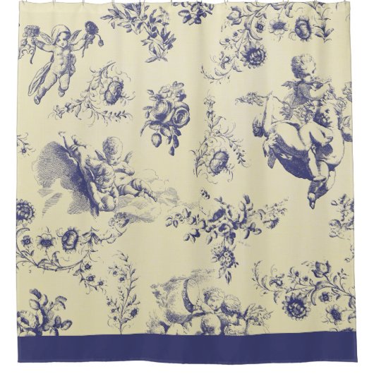 Blue Toile French Country Cherub Pattern Douchegordijn (Voorkant)