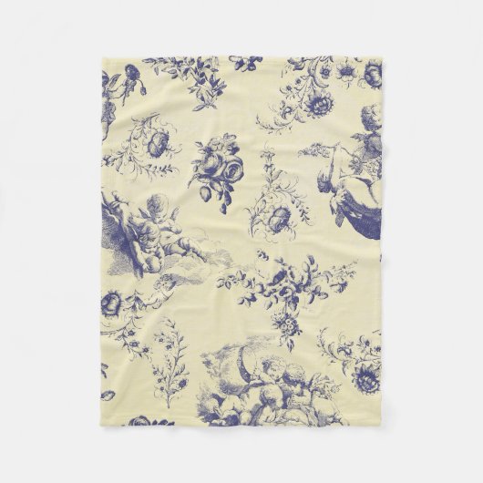 Blue Toile French Country Cherub Pattern Fleece Deken (Voorkant)