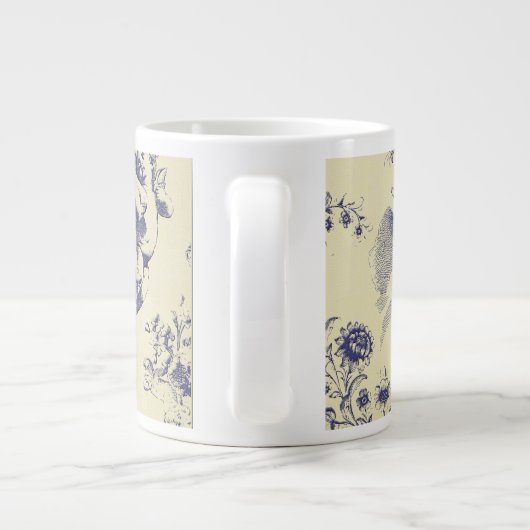 Blue Toile French Country Cherub Pattern Grote Koffiekop (Achterkant)