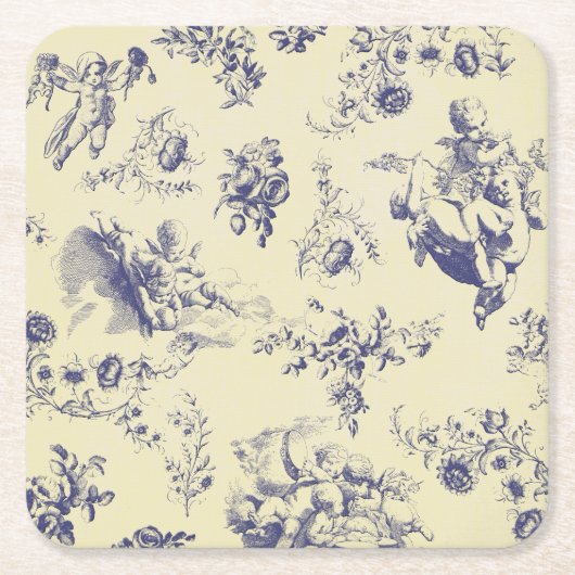Blue Toile French Country Cherub Pattern Kartonnen Onderzetters (Voorkant)
