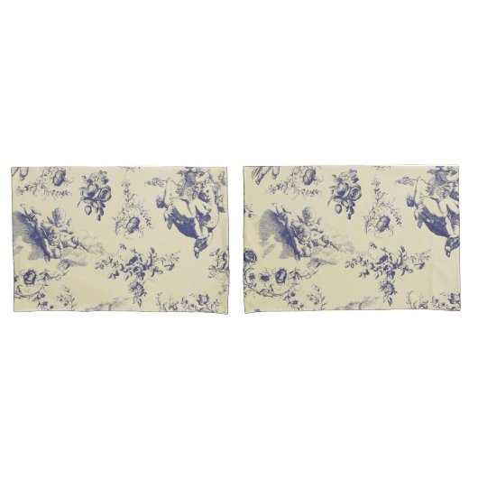 Blue Toile French Country Cherub Pattern Kussensloop (Voorkant-Set)