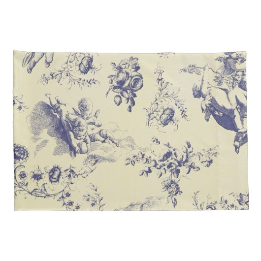 Blue Toile French Country Cherub Pattern Kussensloop (Achterkant-Rechts)