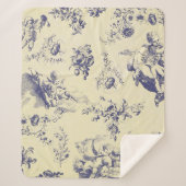 Blue Toile French Country Cherub Pattern Sherpa Deken (Voorkant)