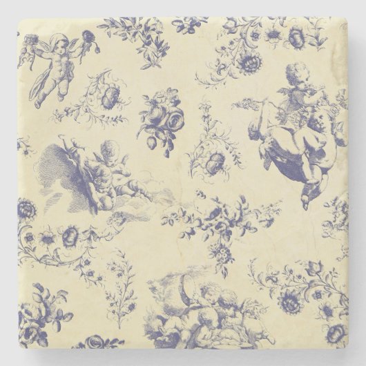 Blue Toile French Country Cherub Pattern Stenen Onderzetter (Voorkant)