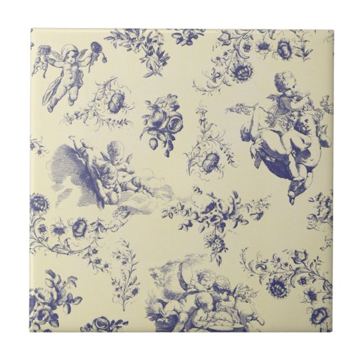 Blue Toile French Country Cherub Pattern Tegeltje (Voorkant)