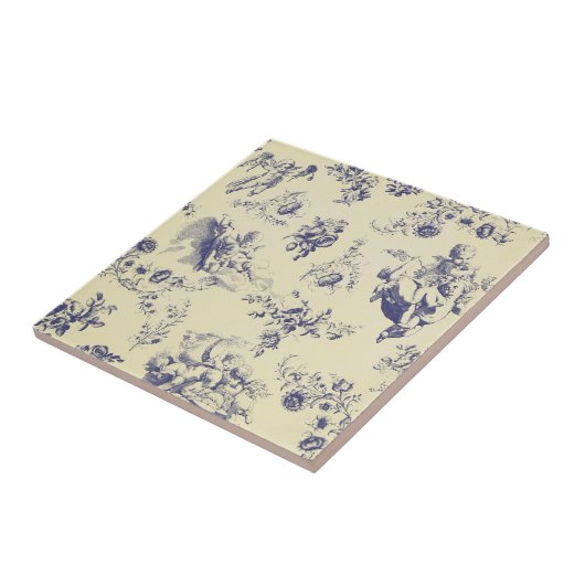 Blue Toile French Country Cherub Pattern Tegeltje (Zijkant)