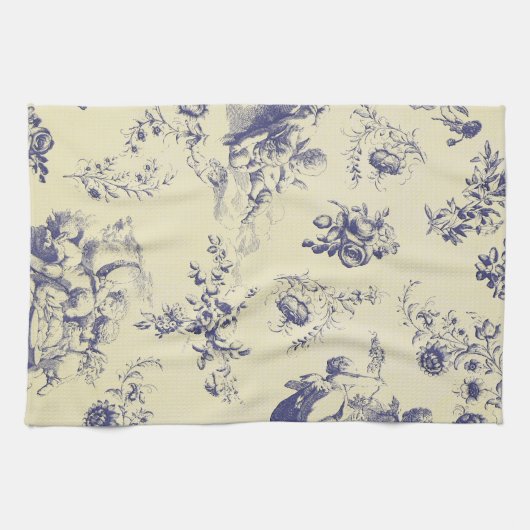 Blue Toile French Country Cherub Pattern Theedoek (Horizontaal)