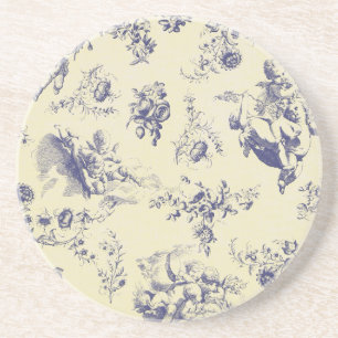 Blue Toile French Country Cherub Pattern Zandsteen Onderzetter