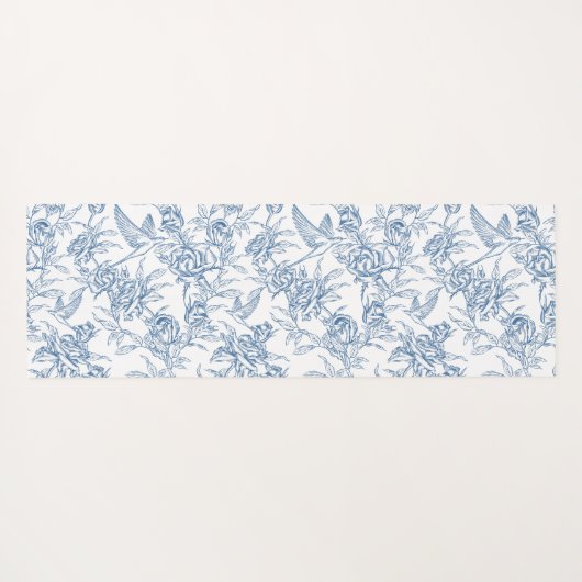 Blue Toile French Custom Name Yogamat (Achterkant (horizontaal))
