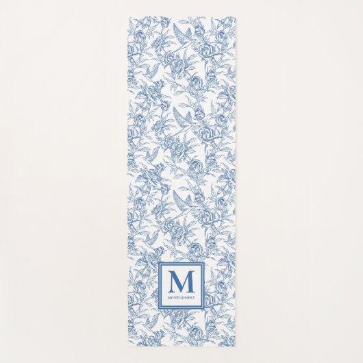 Blue Toile French Custom Name Yogamat (Voorkant)