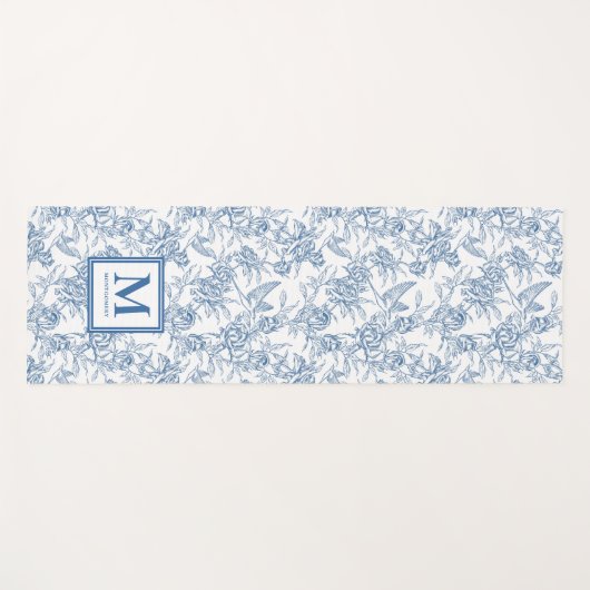 Blue Toile French Custom Name Yogamat (Voorkant (horizontaal))