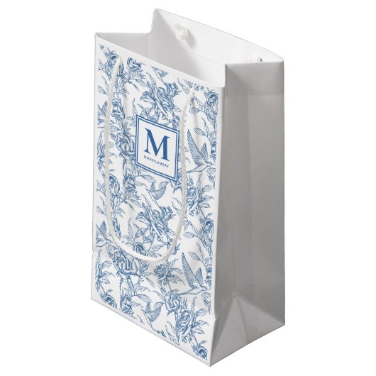 Blue Toile French Monogram Klein Cadeauzakje (Voorkant Gekanteld)
