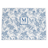 Blue Toile French Monogram Name Groot Cadeauzakje (Voorkant)