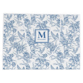 Blue Toile French Monogram Name Groot Cadeauzakje (Achterkant)