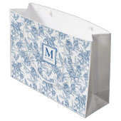Blue Toile French Monogram Name Groot Cadeauzakje (Achterkant Gekanteld)