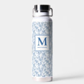 Blue Toile French Monogram Name Waterfles (Achterkant)