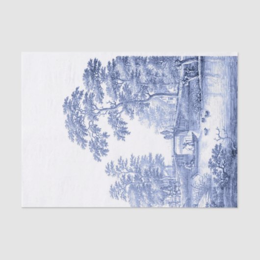 Blue Toile  French Pastoral Bridge Boat I Tissuepapier (Voorkant)