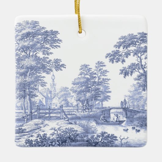 Blue Toile  French Pastoral Bridge Boat Keramisch Ornament (Voorkant)
