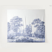 Blue Toile French Pastoral Bridge Boat Wandkleed (Voorkant (horizontaal))