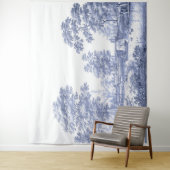 Blue Toile French Pastoral Bridge Boat Wandkleed (In situ)