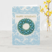 Blue Toile Holiday Card with Winter Wreath Kaart (Gele Bloem)