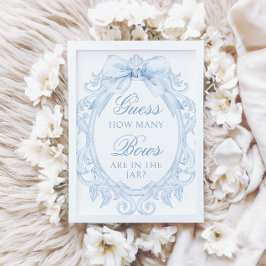 Blue  Toile How Many Bows Baby Boy Shower Kaart