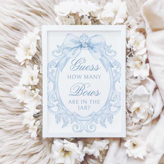Blue  Toile How Many Bows Baby Boy Shower Kaart