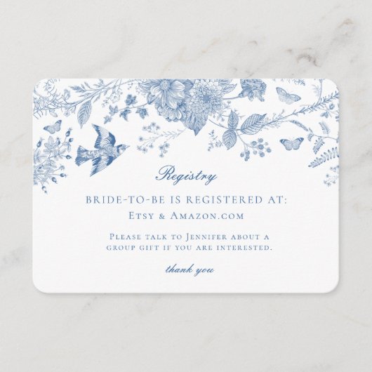 Blue Toile Jouy Registry Kaart Invitation Insert (Voorkant)
