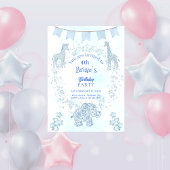  Blue Toile Jungle Animals Kids Birthday Kaart