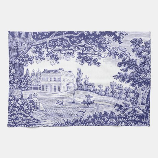 Blue Toile Kitchen Towel - Frans country decor Theedoek (Horizontaal)