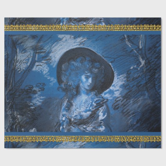 Blue Toile Lady French Cadeaupapier (Vlak)