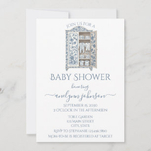 Blue Toile Layette Baby shower Kaart
